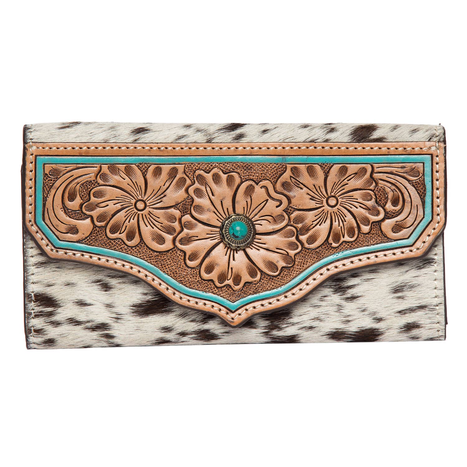 Cowhide Tooling Lthr Wallet Wth Turq Stonework – Eden (AW30) - Image 3