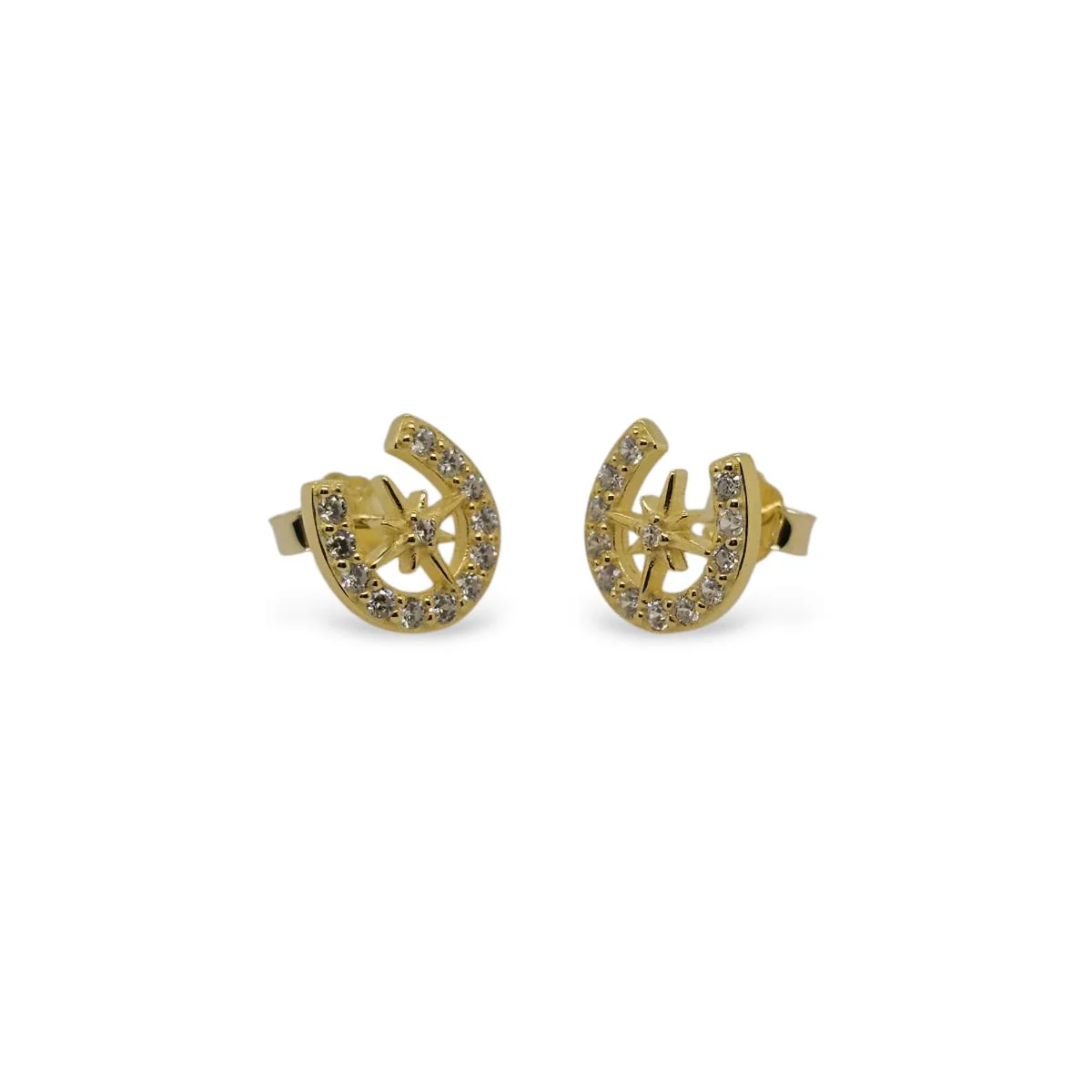 Mountain Creek Jewellery Yellow Gold Plated Horseshoe and Star with Cubic Zirconia Studs