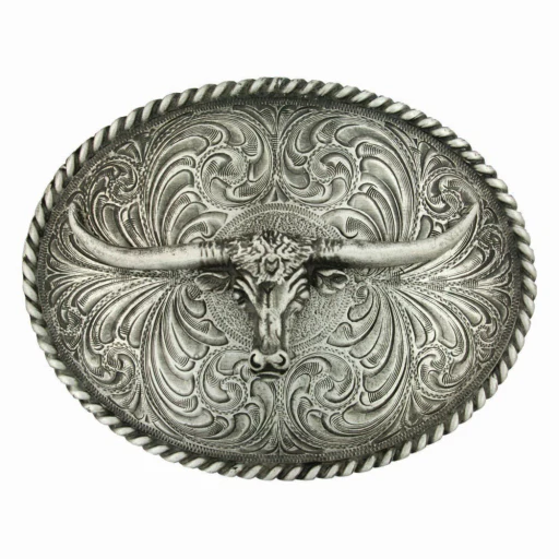 OVAL LONGHORN CLASSIC ANTIQUED ATTITUDE BUCKLE