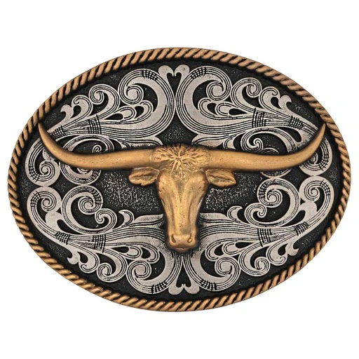 TWO-TONE LONGHORN ATTITUDE BELT BUCKLE